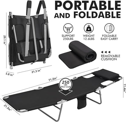 3 in 1 Women Comfort Backpack Tanning Beach Chair with Face Hole & Cushion | Portable Folding Lounge Sun Chair for Adults Outside Reading Sunbathing Poolside Camping | Reclining 6 Position