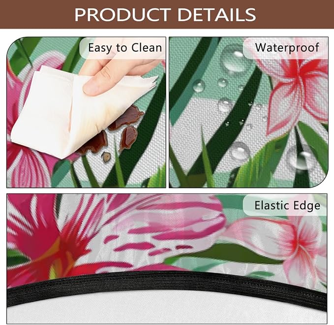AUUXVA Round Outdoor Tablecloth with Umbrella Hole - Waterproof Patio Table Cover with Zipper Elastic Table Cloth Fits 36"-44" Tables for Party Cafe Garden Decor(Palm Leaf Flowers)