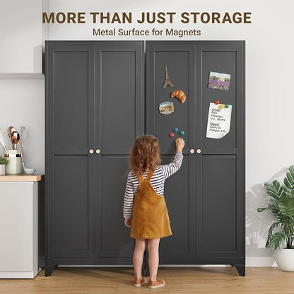 75" Tall Metal Kitchen Pantry Cabinet, Freestanding Steel Storage Cabinet with Doors, 5 Adjustable Shelves, for Dining Room, Black