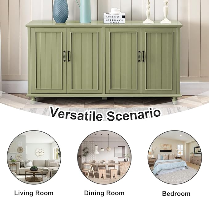 Scurrty 62'' Coffee Bar Cabinet Kitchen with Storage, Buffet Cabinet with Storage, Sideboard Buffet for Dinning Room, Kitchen & Living Room (4 Doors, Green)