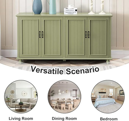 Scurrty 62'' Coffee Bar Cabinet Kitchen with Storage, Buffet Cabinet with Storage, Sideboard Buffet for Dinning Room, Kitchen & Living Room (4 Doors, Green)