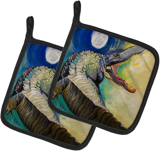 Caroline's Treasures JMK1207PTHD Alligator Pair of Pot Holders Kitchen Heat Resistant Pot Holders Sets Oven Hot Pads for Cooking Baking BBQ, 7 1/2 x 7 1/2