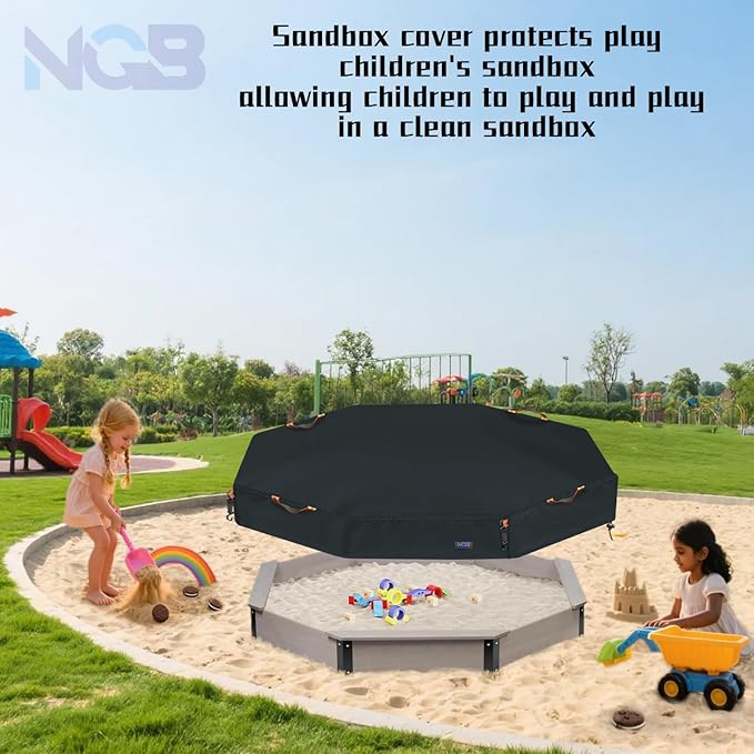NGB Octagon Sandboxes Cover,with 4 Windproof Hooks 4 Reflective Handles and Elastic Pull Cord ，600D Oxford Garden Canopy Sandpit Pool Protection Cover Dustproof and Waterproof (Black,86x79x9inch)