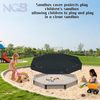 NGB Octagon Sandboxes Cover,with 4 Windproof Hooks 4 Reflective Handles and Elastic Pull Cord ，600D Oxford Garden Canopy Sandpit Pool Protection Cover Dustproof and Waterproof (Black,86x79x9inch)