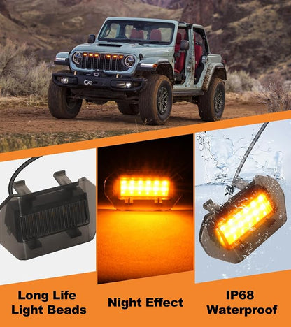 LED Grill Lights for Jeep Wrangler JL JLU Accessories 2024-2026, Amber | Direct-Snap Front Grille LED Accent Marker Lights, IP68 Waterproof, Enhanced Night Visibility, Raptor-Style Exterior Lighting