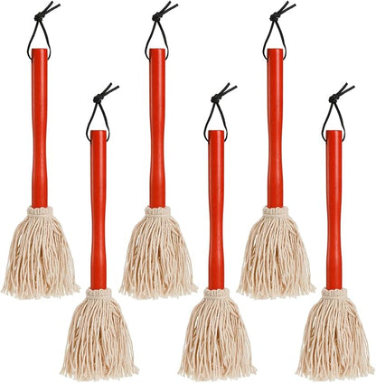 Hedume 6 Pack 12" BBQ Sauce Basting Mops, Roasting or Grilling Basting Mop, Cotton Fiber Head and Hardwood Handle, Grill Basting Mop for Barbeque, Marinade, Smoking Steak or Glazing