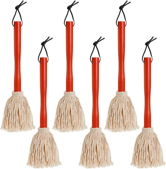 Hedume 6 Pack 12" BBQ Sauce Basting Mops, Roasting or Grilling Basting Mop, Cotton Fiber Head and Hardwood Handle, Grill Basting Mop for Barbeque, Marinade, Smoking Steak or Glazing