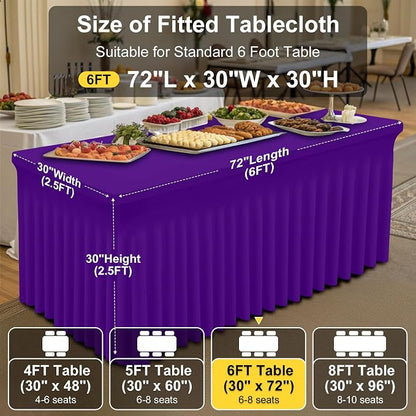 Smiry Spandex Elastic Fitted Table Cloth Skirt for 6FT Rectangle Table | Stretch Washable Table Cloth, Banquet Table Cover for Wedding, Party, Indoor & Trade Shows, (Purple, 72Lx30Wx30H)