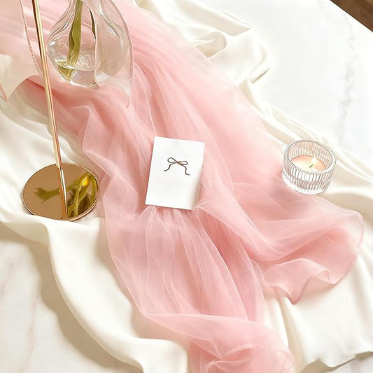 Dusty Pink Shimmery Chiffon Table Runner 35x120 Inches for Baby Shower Bridal Shower Wedding Table Decor
