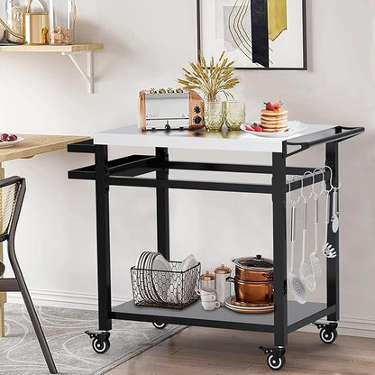 20"x 32" Grill Table with Double-Shelf, Stainless Steel Grill Cart, Multifunctional Food Prep and Pizza Oven Table for Ninja Grill, Blackstone Griddle 17"/22"