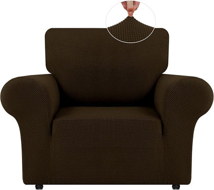 LURKA Stretch Chair Cover for Sofa, 1 Piece Armchair Slipcover, Brown | Soft Stretch Jacquard, Fits 31"-55" Armchairs, Elastic Bottom for Secure Fit, Machine Washable, Pet & Kid Friendly