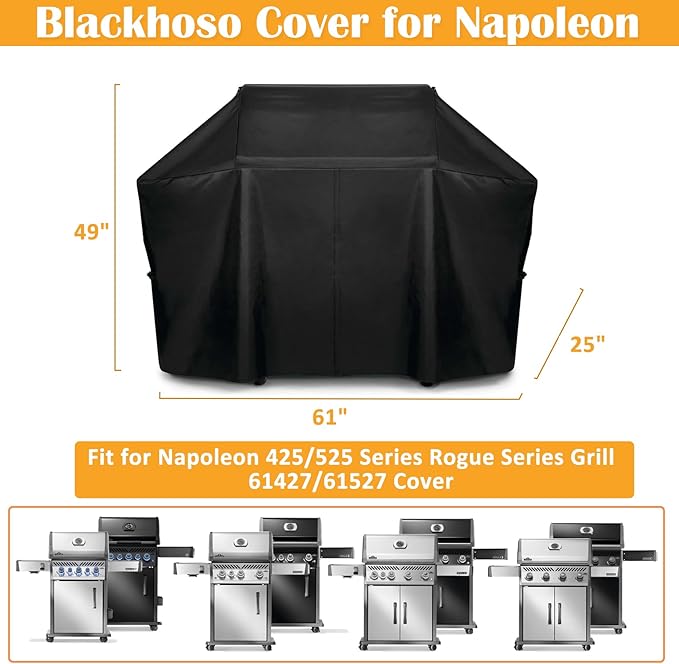 Grill Cover for Napoleon 425/525 Rogue Series Grill, Replacement for 61427 61527 Cover, 600D Heavy Duty PU Material Wateproof Grill Accessory