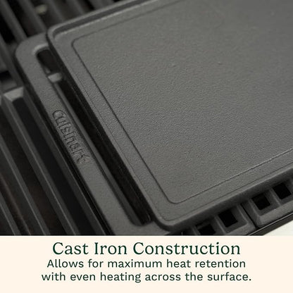 Cuisinart Reversible Cast Iron Grill/Griddle Plate, 15.75” x 9” Pre-Seasoned Cooking Surface with Flat and Ribbed Sides, Stovetop Griddle for Electric Ranges, Use on Stove, Campfire, or Gas Grill