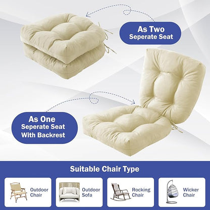 IPYNBAP Outdoor Chair Cushions Set of 2, Patio Chair Cushions with Ties, 17x17+4” Tufted Outdoor Seat Cushions, Waterproof Patio Furniture Cushions, Outdoor Dining Chair Pads, Beige