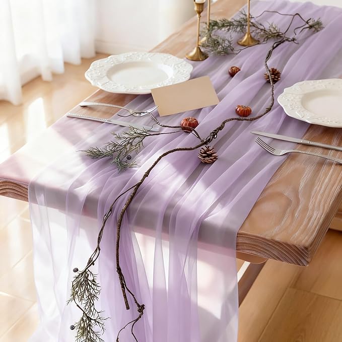Purple Chiffon Table Runner 35x120 Inches 12 Pack Bulk for Wedding Graduation Party Bulk Table Decor