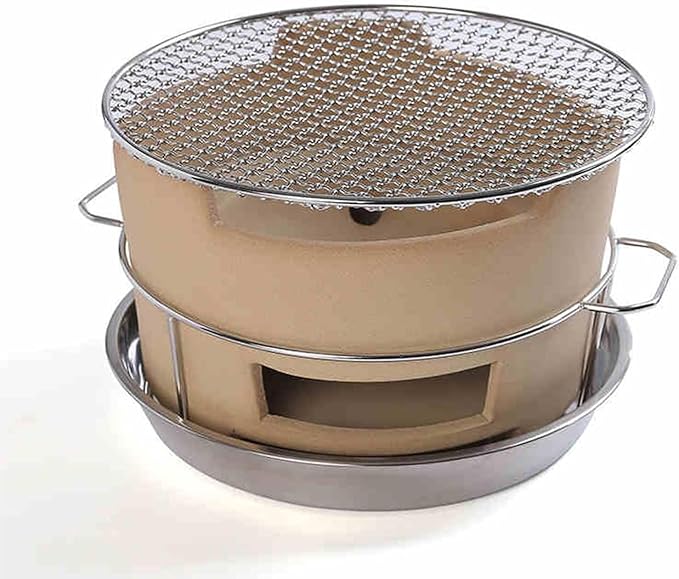 Portable Charcoal Grill 21CM Round Fire Pit Outdoor Ceramic Cooking Stove Tabletop BBQ Ideal for Camping and Backyard Use (A 21CM)