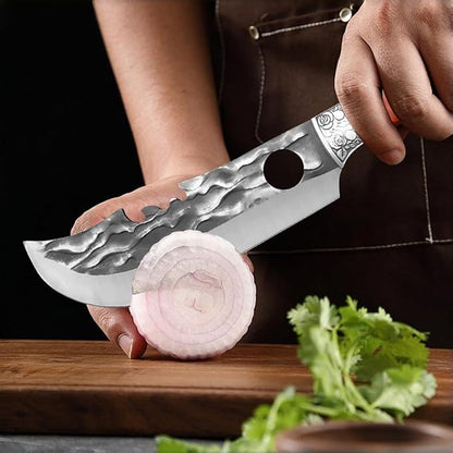 2PCS Meat Cleaver Knife Set with Sheaths, Hand Forged Serbian Knife&Viking Cleaver, High Carbon Stainless Steel Sharp Blade for Meat and Vegetable Cutting, Outdoor Cooking, Camping