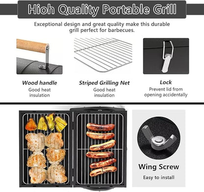 Portable Charcoal Grill (2 IN 1 Double-Sided), Mini Tabletop BBQ Grill 22" x 17", Heavy Duty Steel, Easy Assembly, Compact & Portable for Outdoor Camping, Picnic, Backyard Party