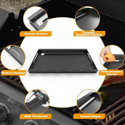 Full Size Griddle Insert Replacement Part for Nexgrill 4-Burner 720-0925 Grills, Non-stick Flat Top Cooking Griddle for Nexgrill 720-0925P 720-0925PG 720-0340 720-0718A, Carbon Steel