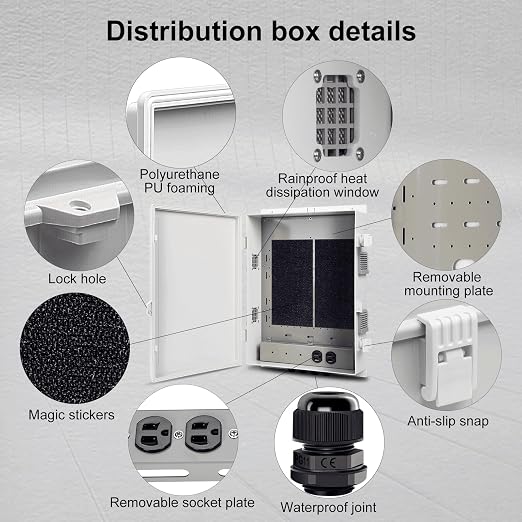 Namunanee Outdoor Electrical Junction Box with High Power Outlet, ABS Water Resistant Enclosure with Internal Mounting Panel & Hinged Cover. (18.1" H* 12.6" L* 4.3" W & Outlet)