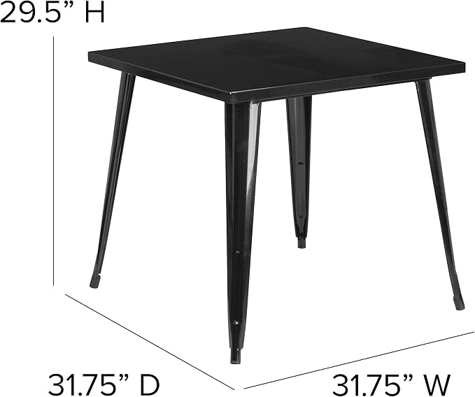 Flash Furniture 31.75 in Metal Indoor/Outdoor Square Table, Black | Commercial Grade, Indoor/Outdoor Use