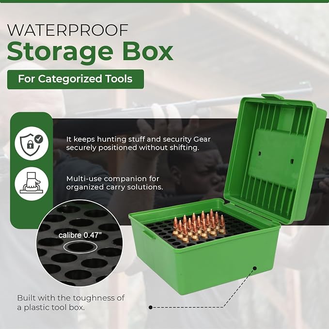 100 Round Rifle Ammo Can | Ammo Box | Flip-Top Ammo Bullet Case | Storage Box | Magazine Holder | Tool Box Storage for Travelling Field Box | Locking Ammo Box