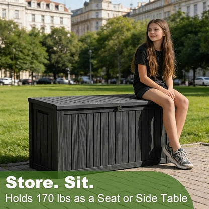 Vixzen 180 Gallon Deck Boxes Outdoor Waterproof, Resin Lockable Storage Box for Patio Cushions Storage Furniture, Garden Tools, Pool Supplies, Weatherproof and UV Resistant (Black, 180 Gallon)