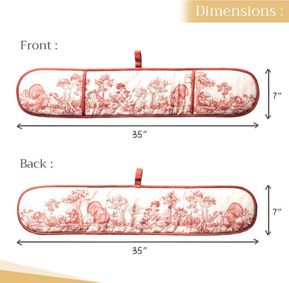 Maison d' Hermine Double Oven Mitts 100% Cotton Double Oven Glove (7"x35") | Heat Resistant BBQ Cooking Gloves with Loop Baking Kitchen Home Hotel Farmhouse Thanksgiving Christmas - Holy Jouy - Red