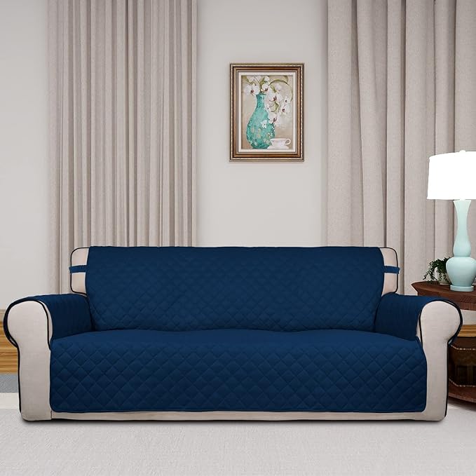 PureFit Reversible Quilted Sofa Cover, Water Resistant Slipcover Furniture Protector, Washable Couch Cover with Non Slip Foam and Elastic Straps for Kids, Pets (X Large, Navy/Navy) | Navy/Navy, Water Resistant Couch Protector, Washable Pet Couch Cover ...