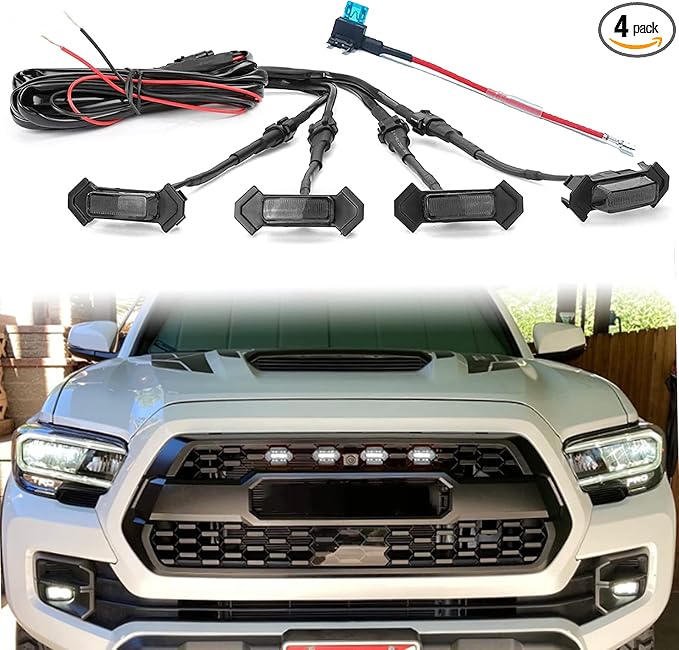 LED Grill Lights for 2016-2022 Aftermarket Toyota Tacoma TRD PRO Grille with Harness & Fuse(White light with black housing)