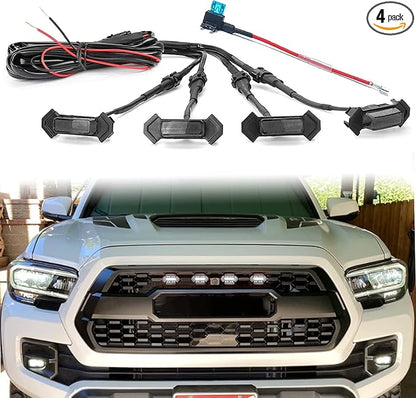 LED Grill Lights for 2016-2022 Aftermarket Toyota Tacoma TRD PRO Grille with Harness & Fuse(White light with black housing)