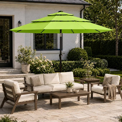 10ft Patio Umbrella, 3-Tier Vented Outdoor Table Umbrella with 8 Sturdy Fiberglass Ribs, Windproof Market Umbrella with Push Button Tilt and Crank, UV Protection for Deck, Pool, Apple Green