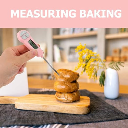 Digital Meat Thermometer Instant Read, Food Thermometer for Kitchen Oven Grill BBQ Smoker, Waterproof Probe for Cooking Grilling BBQ Baking Liquids Beef Turkey Chicken Steak Candy Temp Gauge (Pink)