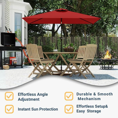 6.5' x 10' Rectangular Patio Umbrella Large Outdoor Market Umbrella w/UV Protection, Push Button Tilt and Crank Lift, Rectangle Table Umbrella for Garden, Deck, Pool, Patio, Red