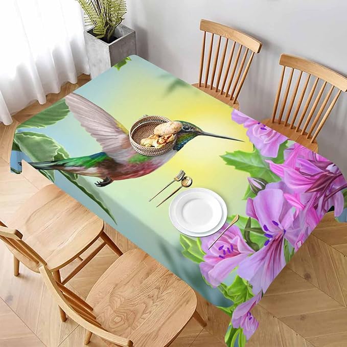TKS MITLAN Tablecloth Hummingbird Table Cloth Rectangle Table 60 x 84 Inch Spring Flowers Humming Bird Kitchen Decorations for Home Dinner Party