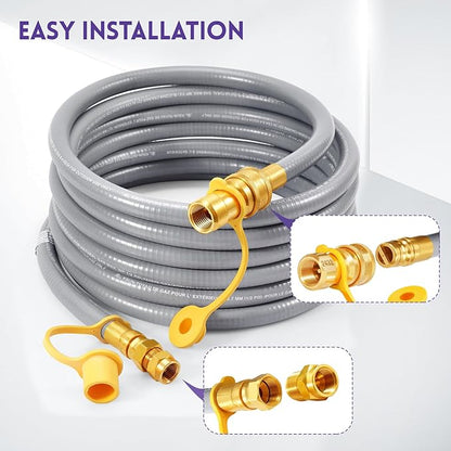 GasSaf 15 FT 1/2" ID Natural Gas Hose with Quick Connect Fitting, Natural Gas Conversion Kit for Gas Grill, Generator, Patio Heater and More - CSA Certified