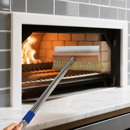 Pizza Oven Brush, Brass Wire Brushes with Scraper and Detachable 60.2inches Long Handle for Commercial Pizzaoven Cleaning, Kitchens Cleaning Brush for Restaurants, BBQ Shelf, Fireplace