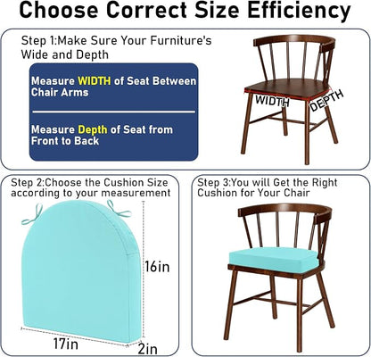 Topotdor Outdoor Chair Cushions Set of 4, 17"x16"x2" Waterproof Patio Chair Cushions for Outdoor Furniture, Round Corner Outdoor Seat Cushions Color Fastness Chair Pads with Ties, Teal