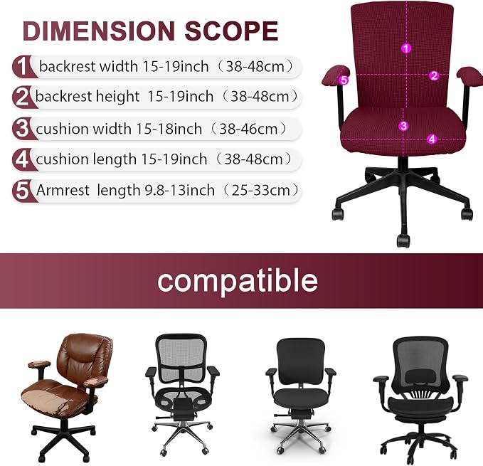Tallew 4 Pcs Office Chair Covers Stretchable Armrest Seat,XL,Burgundy | Universal Fit Office Desk Chairs, Protective Seat Backrest Slipcovers, Stretchable Prevent Wear, Easy Install for Rotating