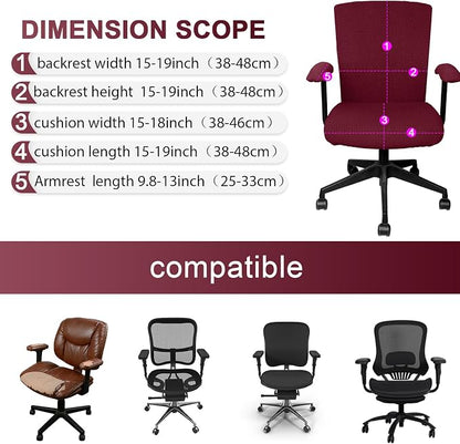 Tallew 4 Pcs Office Chair Covers Stretchable Armrest Seat,XL,Burgundy | Universal Fit Office Desk Chairs, Protective Seat Backrest Slipcovers, Stretchable Prevent Wear, Easy Install for Rotating
