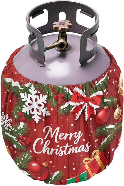 Merry Christmas Propane Tank Cover 20lb Christmas Gas Tank Cylinder Cover for Outdoor Easy to Install RV Gas Cylinder Storage Pocket for Yard Party RV Travel Trailer