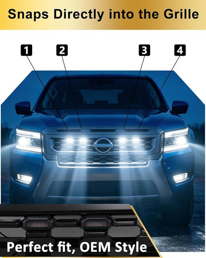 LED Front Grill Lights for Nissan Frontier 2025 2026 S SV SL, White | Frontier Raptor Grille Lights, Frontier LED Lights Upgrade, Snap-in Installation, OEM Style, Off-road Driving