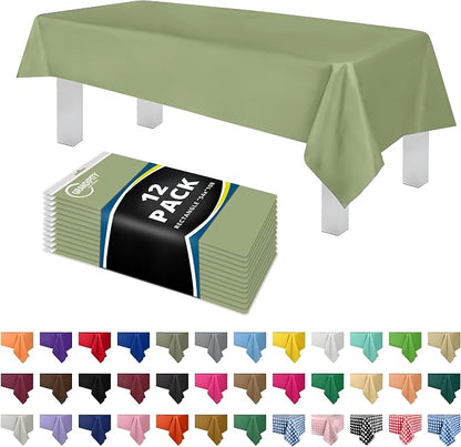 Grandipity 12 Pack Premium Disposable Plastic Tablecloth 54 Inch. x 108 Inch. Rectangle Table Cover - Sage Green