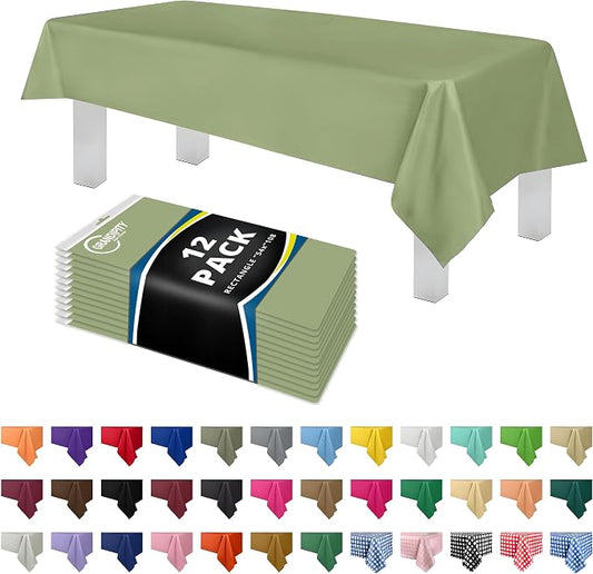 Grandipity 12 Pack Premium Disposable Plastic Tablecloth 54 Inch. x 108 Inch. Rectangle Table Cover - Sage Green