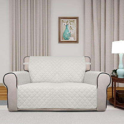 PureFit Reversible Quilted Couch Covers for Dogs Loveseat Sofa Cover 46.5” | Ivory/Ivory, Water Resistant Couch Protector, Washable Pet Couch Cover with Non Slip and Elastic Straps For Kids