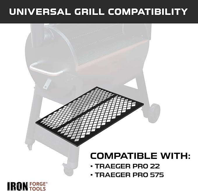 Iron Forge Tools Pellet Grill Storage Shelf Compatible with Traeger Pro 575 and Traeger Pro 22 Accessories - Black Powder Coated Steel Shelf for BBQ Pellet Storage Container