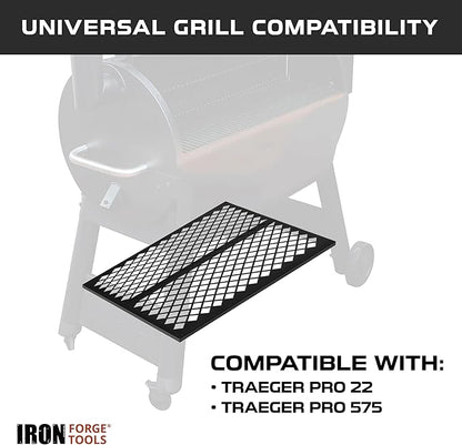 Iron Forge Tools Pellet Grill Storage Shelf Compatible with Traeger Pro 575 and Traeger Pro 22 Accessories - Black Powder Coated Steel Shelf for BBQ Pellet Storage Container