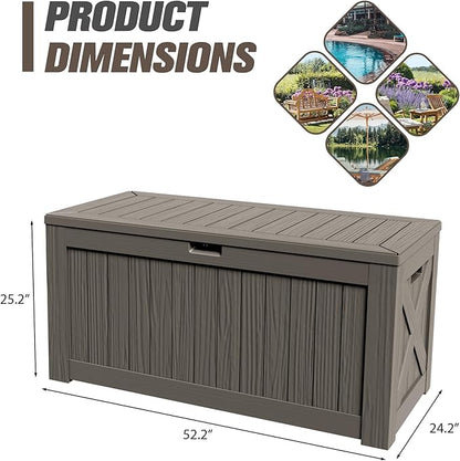 JUMMICO 120 Gallon Resin Deck Box, Large Outdoor Storage Box Waterproof & Lockable for Garden, Patio, Pools (Deep Brown)