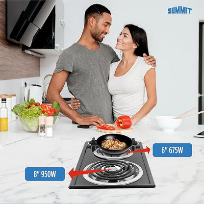 Summit 12" 2 Burner Electric Cooktop. 115 Volt Coil Electric Cooktop, ADA compliant, Black- CCE212BL
