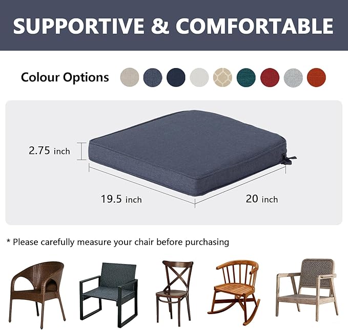 Goodgoods 19.5 x 20 Outdoor Chair Cushions Set of 4, Fade-Resistant & Water-Resistant Patio Seat Cushion Pads with Ties, 30D High-Resilience Foam for Dining Room Kitchen Chairs, Sky